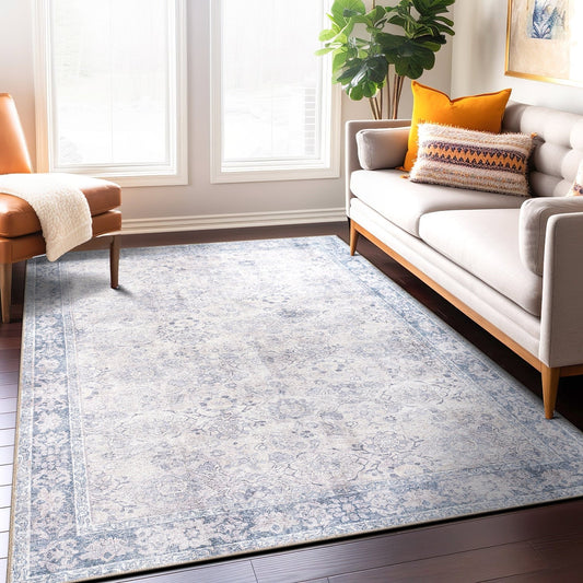 Tapis de transition World Rug Gallery, style vintage, antidérapant, lavable en machine, avec bordures