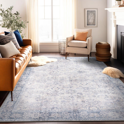 Tapis de transition World Rug Gallery, style vintage, antidérapant, lavable en machine, avec bordures