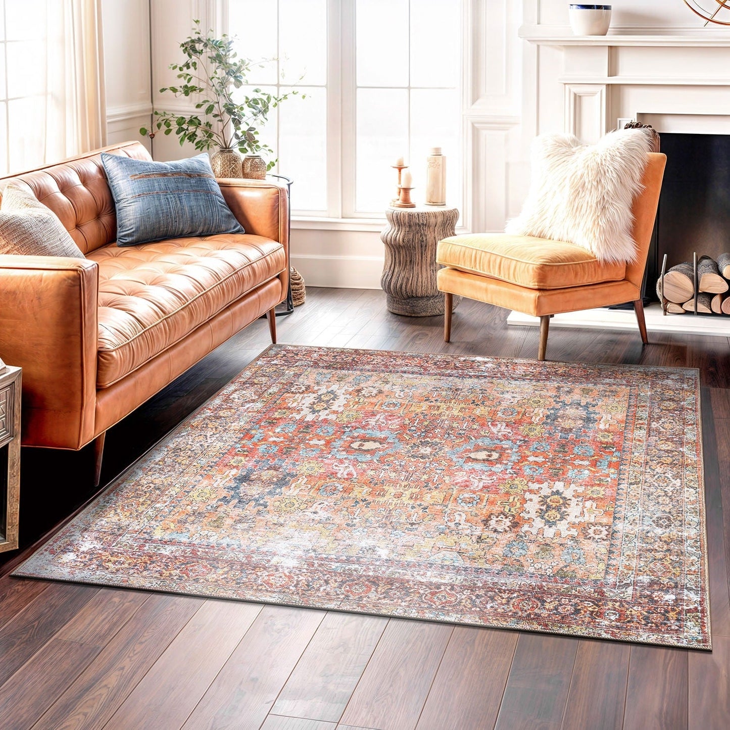Tapis antidérapant lavable en machine, style transitionnel et vieilli, de la World Rug Gallery