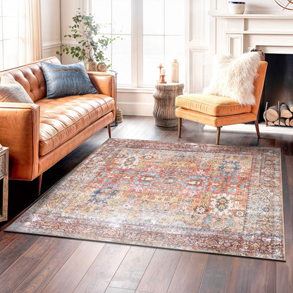 Tapis antidérapant lavable en machine, style transitionnel et vieilli, de la World Rug Gallery