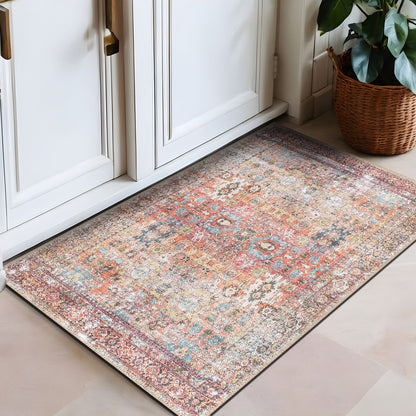 Tapis antidérapant lavable en machine, style transitionnel et vieilli, de la World Rug Gallery