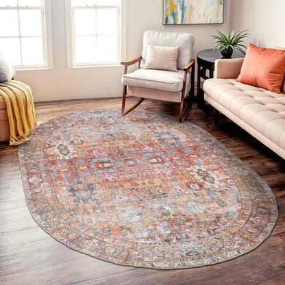 Tapis antidérapant lavable en machine, style transitionnel et vieilli, de la World Rug Gallery