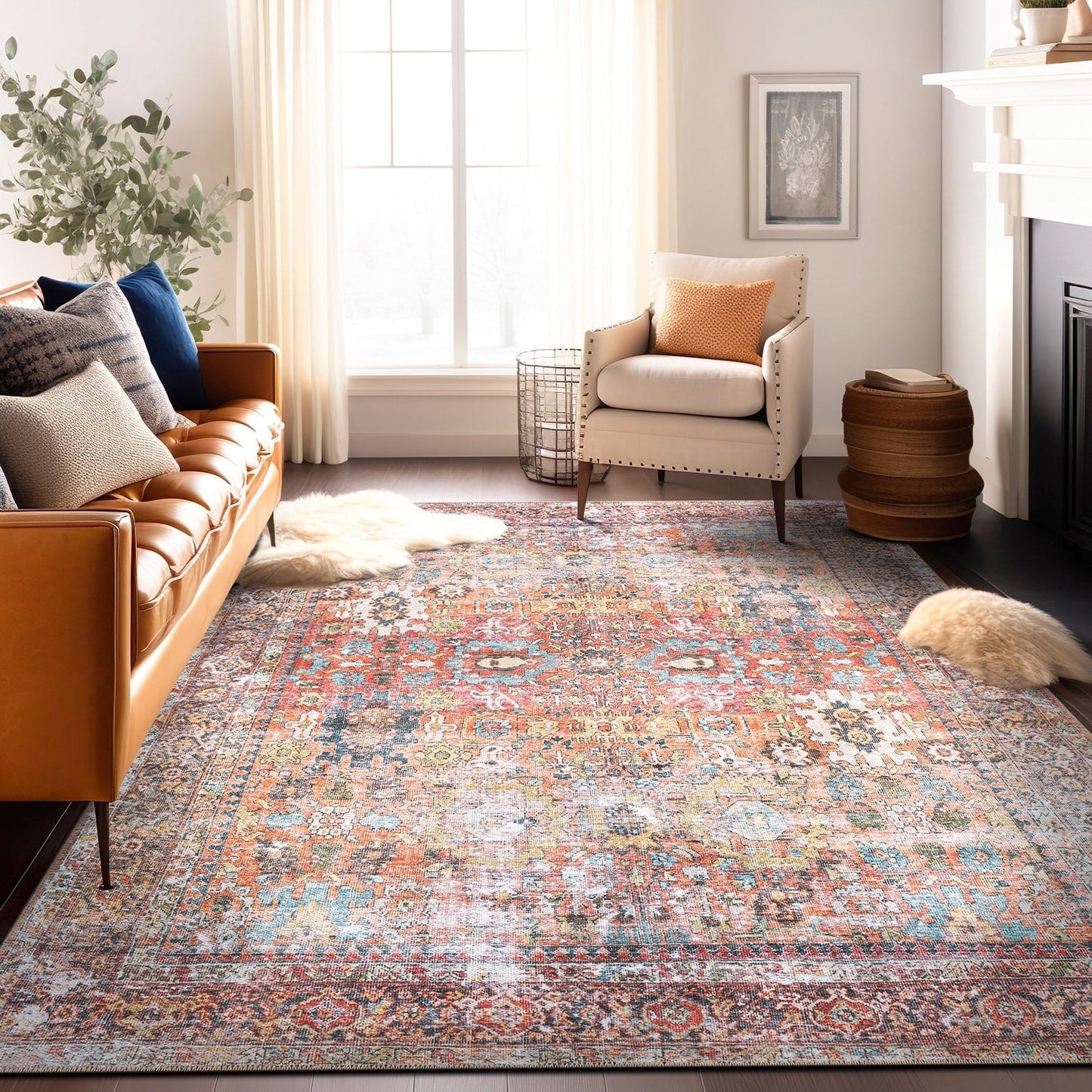 Tapis antidérapant lavable en machine, style transitionnel et vieilli, de la World Rug Gallery