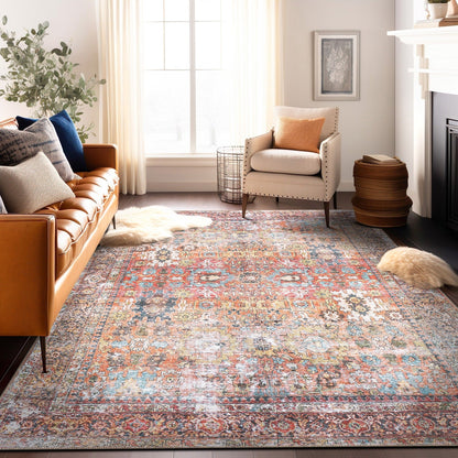 Tapis antidérapant lavable en machine, style transitionnel et vieilli, de la World Rug Gallery