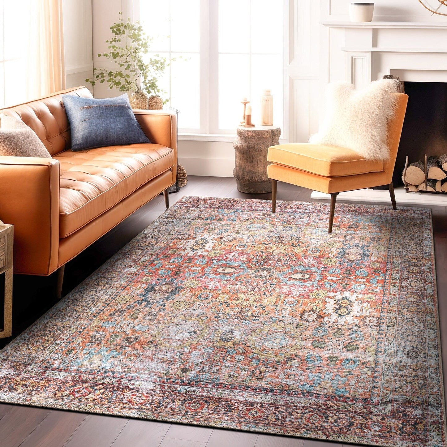 Tapis antidérapant lavable en machine, style transitionnel et vieilli, de la World Rug Gallery