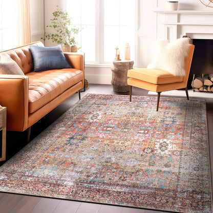 Tapis antidérapant lavable en machine, style transitionnel et vieilli, de la World Rug Gallery