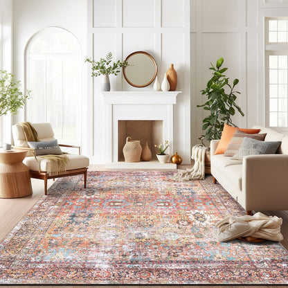 Tapis antidérapant lavable en machine, style transitionnel et vieilli, de la World Rug Gallery