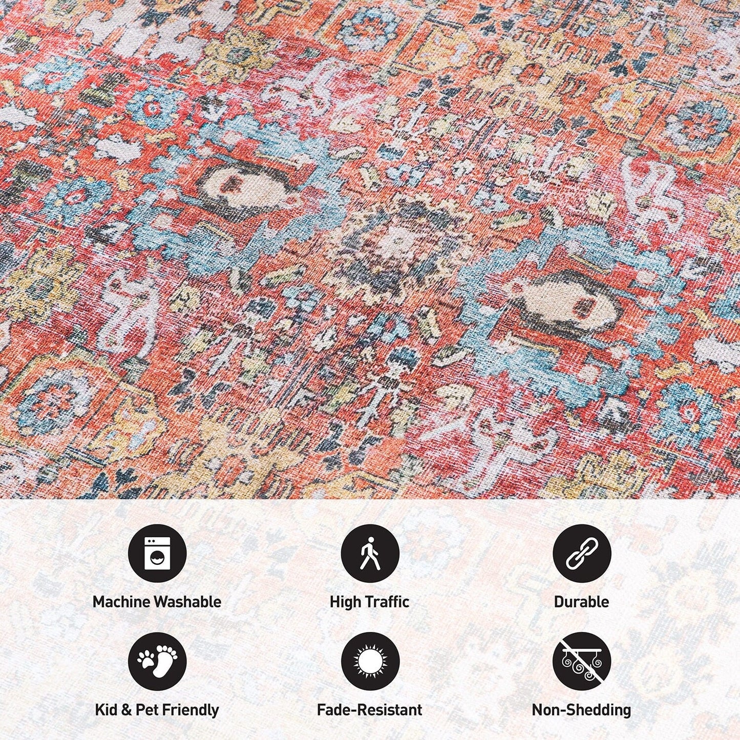 Tapis antidérapant lavable en machine, style transitionnel et vieilli, de la World Rug Gallery