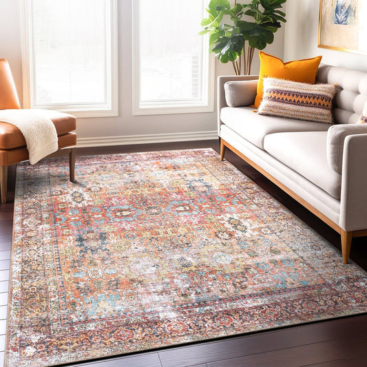 Tapis antidérapant lavable en machine, style transitionnel et vieilli, de la World Rug Gallery