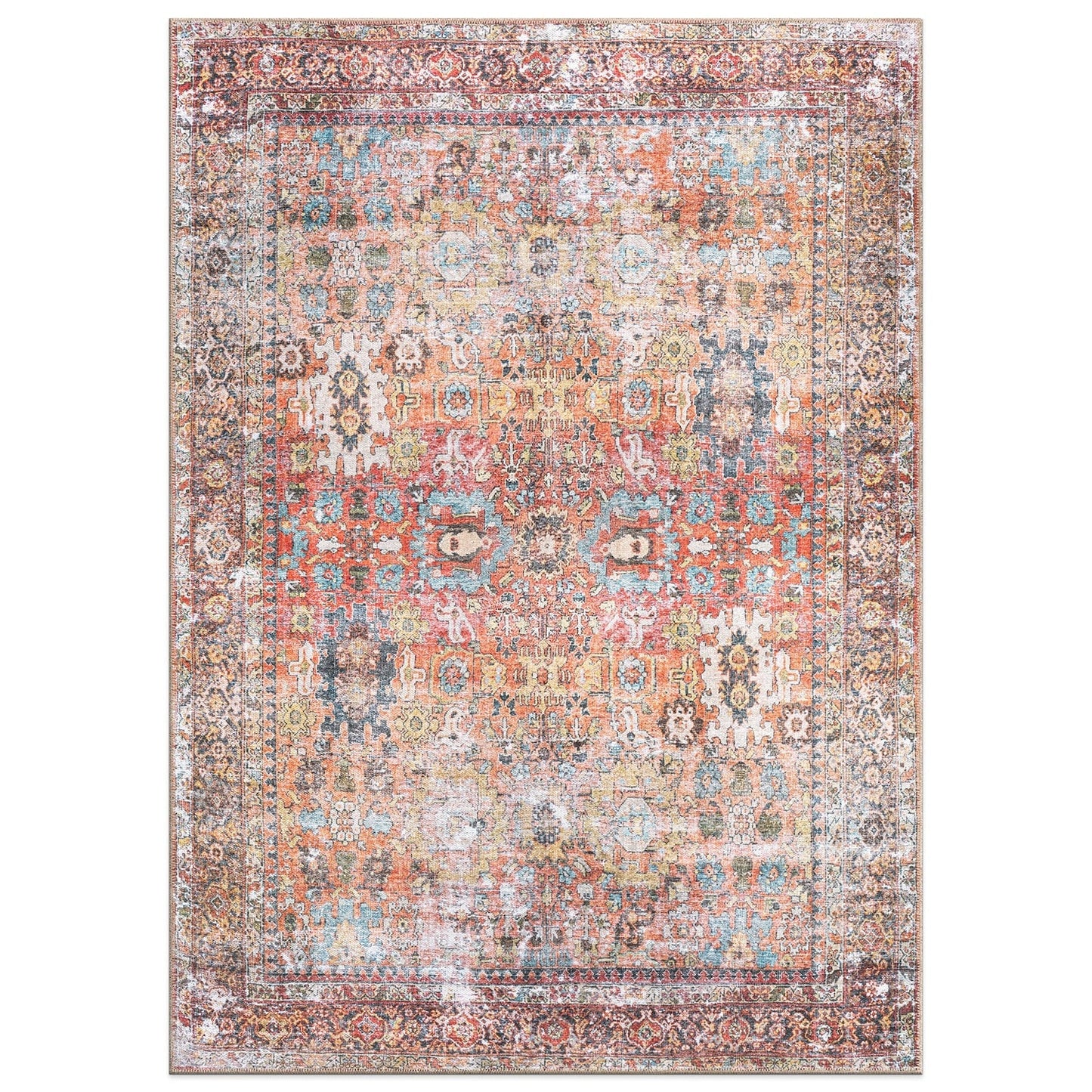 Tapis antidérapant lavable en machine, style transitionnel et vieilli, de la World Rug Gallery