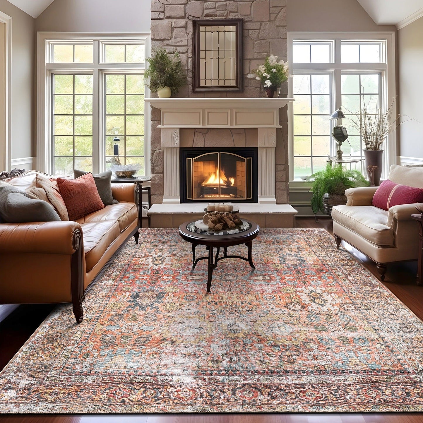 Tapis antidérapant lavable en machine, style transitionnel et vieilli, de la World Rug Gallery