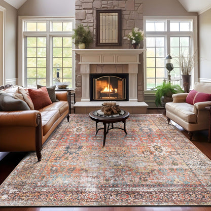 Tapis antidérapant lavable en machine, style transitionnel et vieilli, de la World Rug Gallery