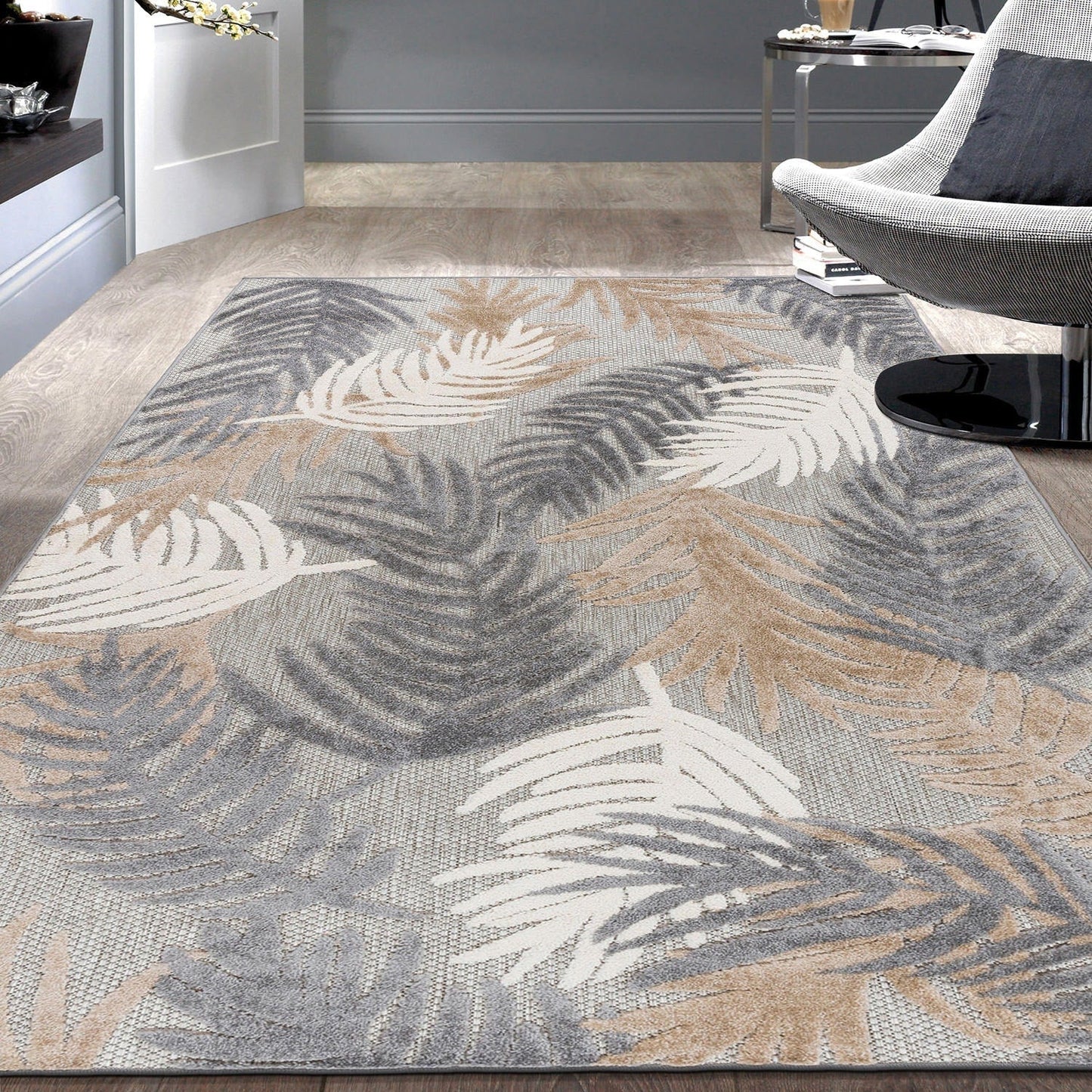 Tapis d'intérieur/extérieur moderne à motif floral tropical World Rug Gallery