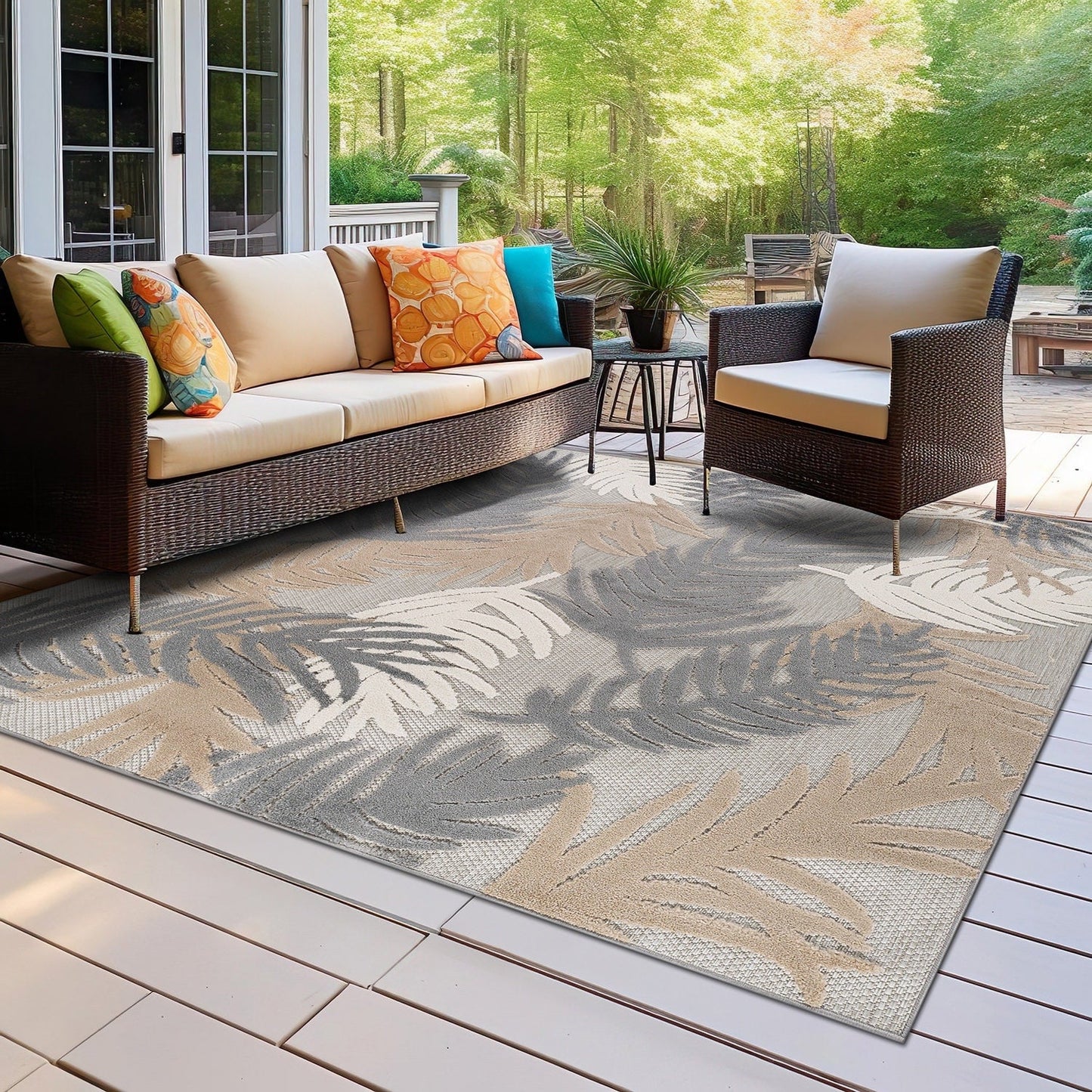 Tapis d'intérieur/extérieur moderne à motif floral tropical World Rug Gallery