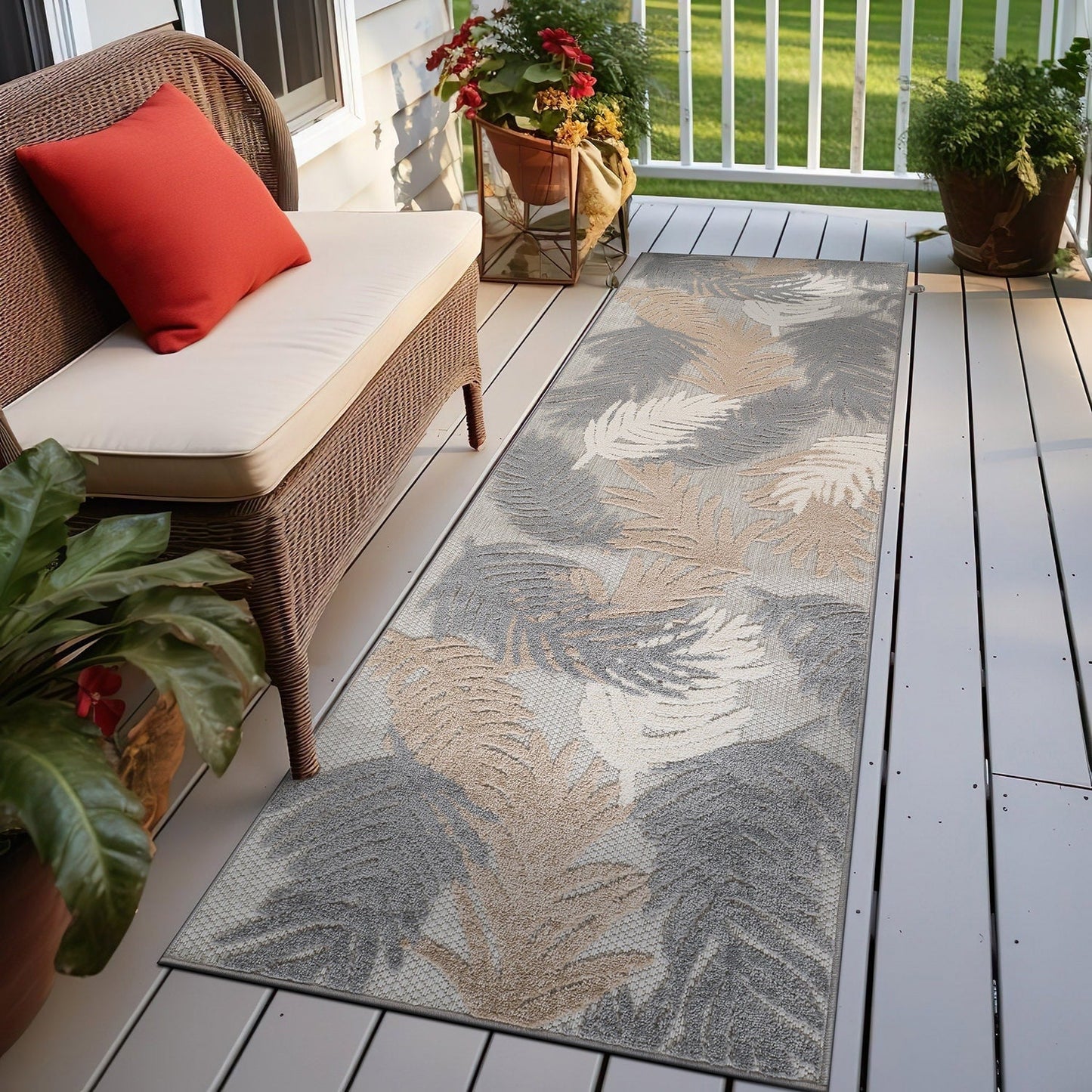 Tapis d'intérieur/extérieur moderne à motif floral tropical World Rug Gallery