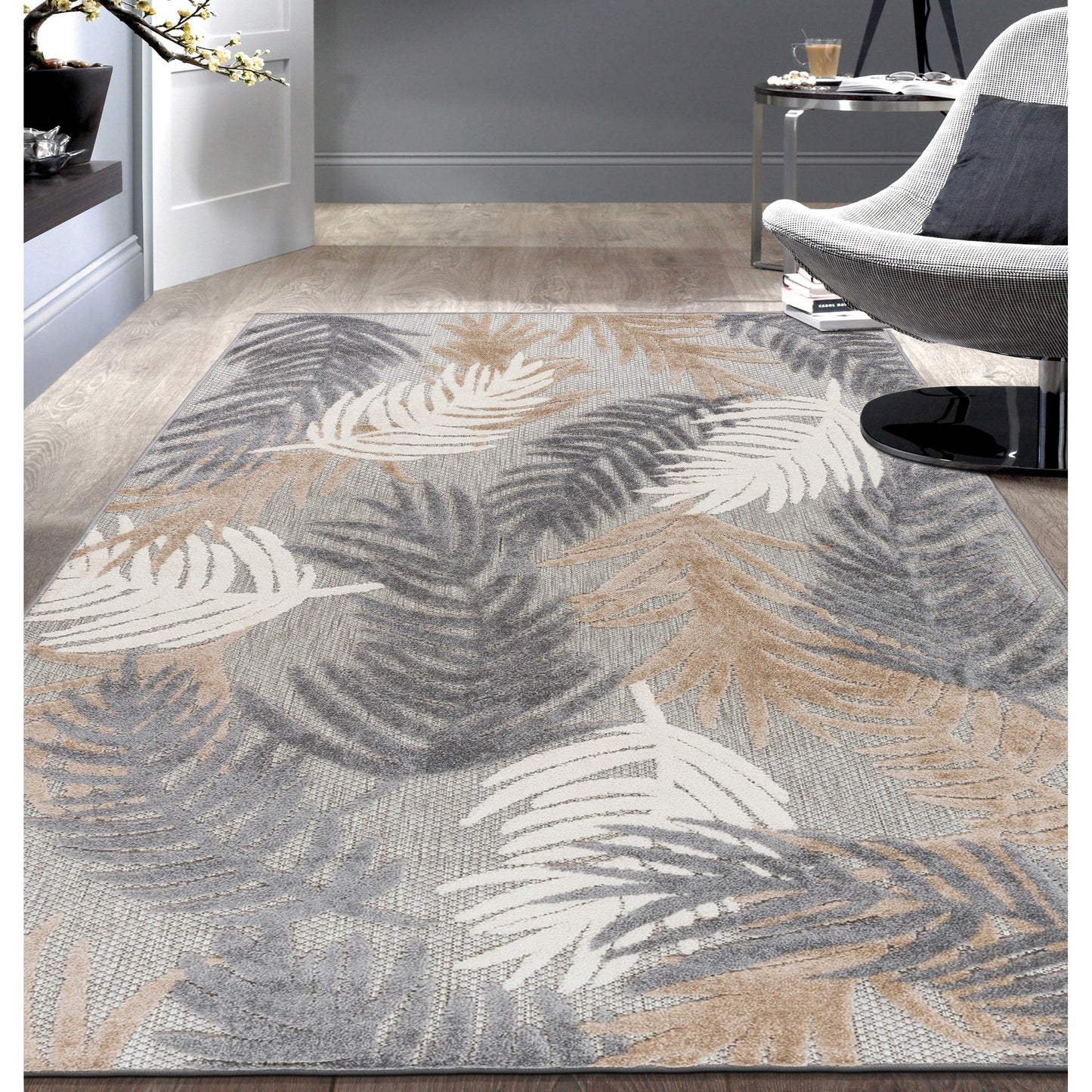 Tapis d'intérieur/extérieur moderne à motif floral tropical World Rug Gallery