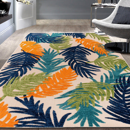 Tapis d'intérieur/extérieur moderne à motif floral tropical World Rug Gallery