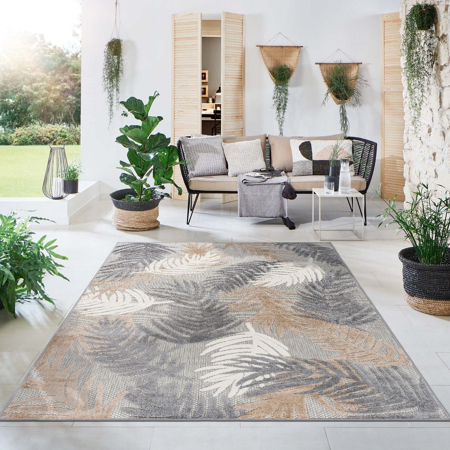 Tapis d'intérieur/extérieur moderne à motif floral tropical World Rug Gallery