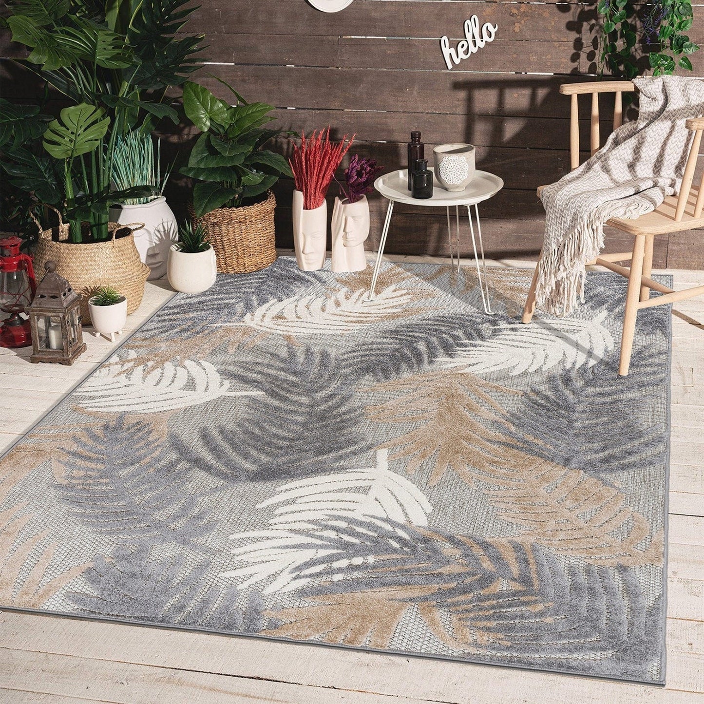 Tapis d'intérieur/extérieur moderne à motif floral tropical World Rug Gallery