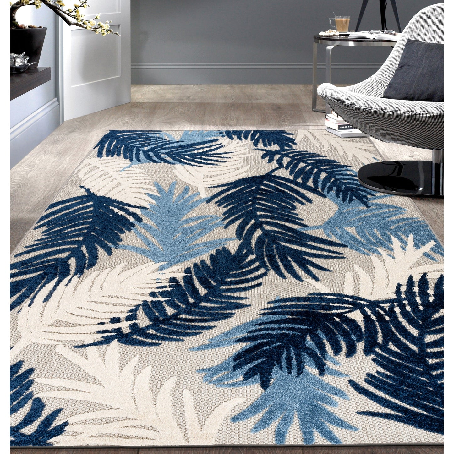 Tapis d'intérieur/extérieur moderne à motif floral tropical World Rug Gallery