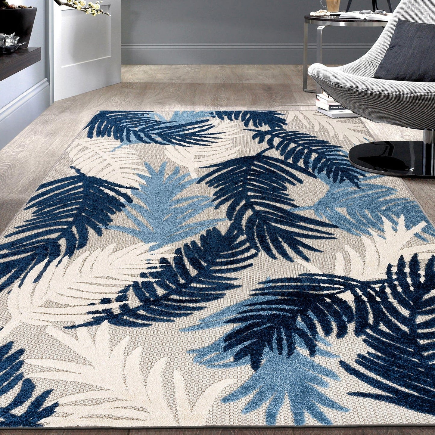 Tapis d'intérieur/extérieur moderne à motif floral tropical World Rug Gallery