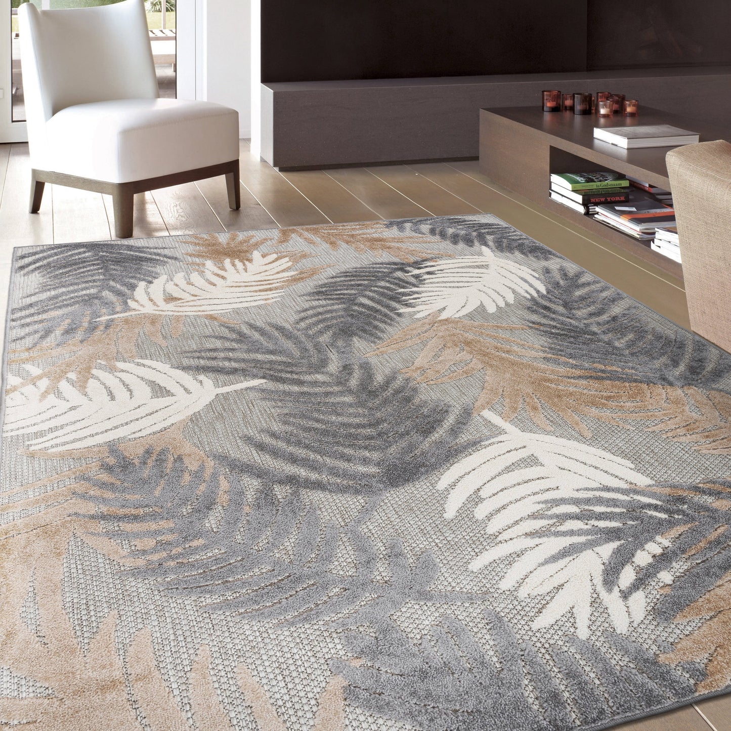 Tapis d'intérieur/extérieur moderne à motif floral tropical World Rug Gallery