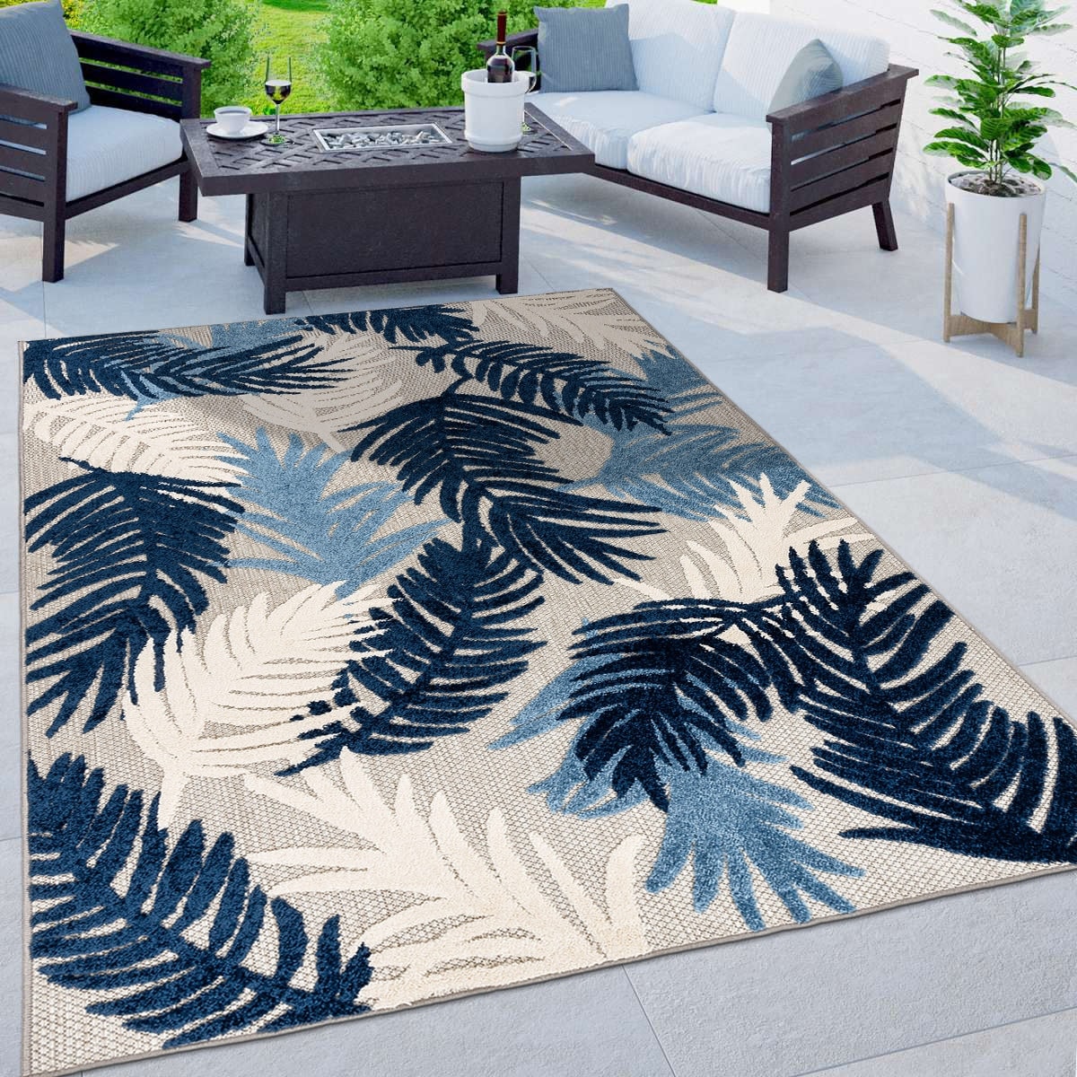 Tapis d'intérieur/extérieur moderne à motif floral tropical World Rug Gallery