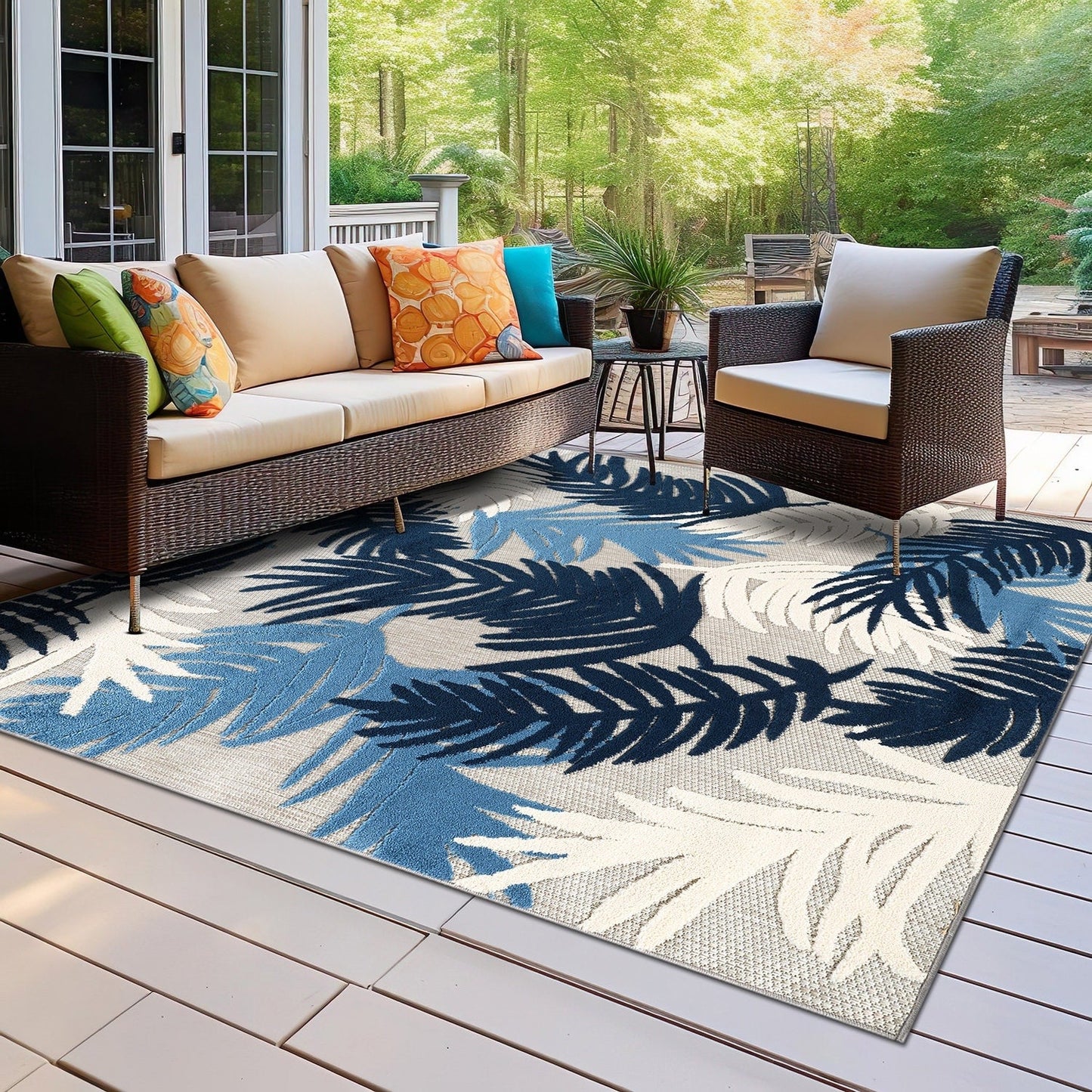 Tapis d'intérieur/extérieur moderne à motif floral tropical World Rug Gallery