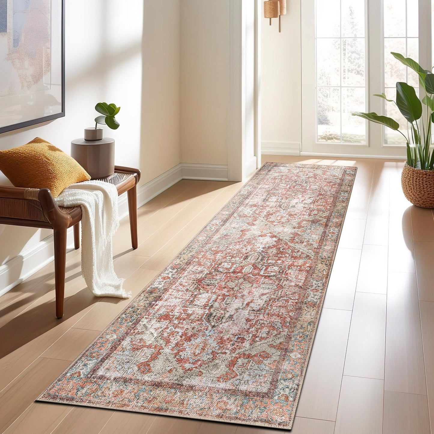 Tapis antidérapant lavable en machine à motif médaillon bohème vintage World Rug Gallery