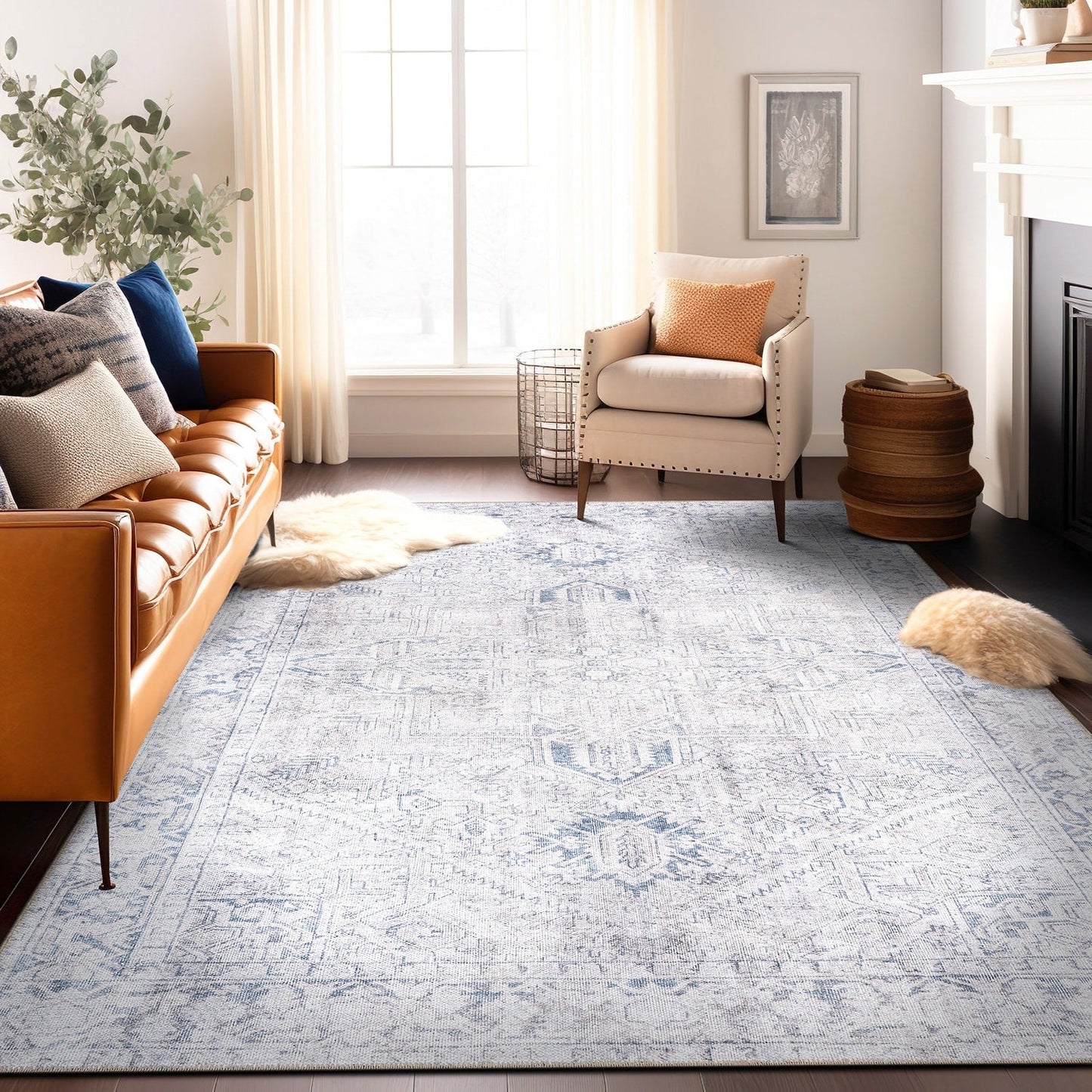 Tapis antidérapant lavable en machine à motif médaillon bohème vintage World Rug Gallery