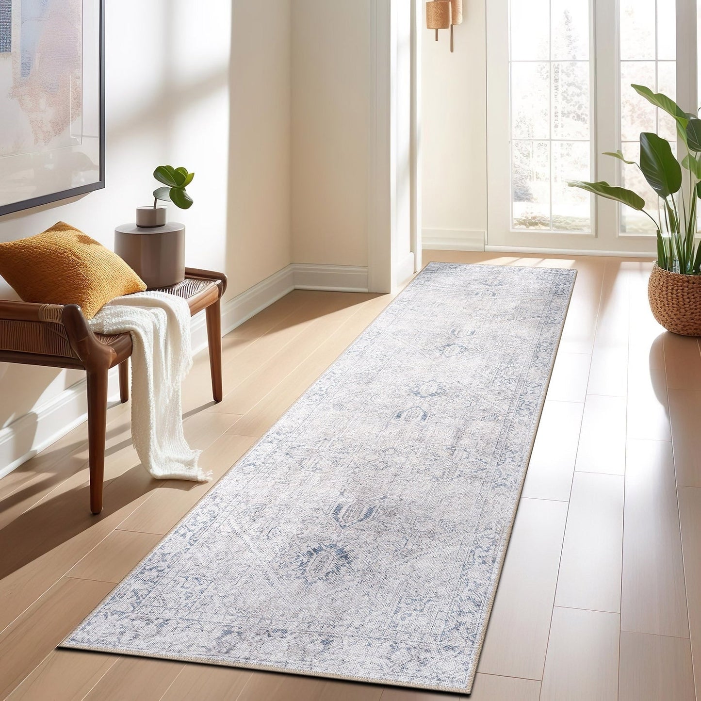 Tapis antidérapant lavable en machine à motif médaillon bohème vintage World Rug Gallery
