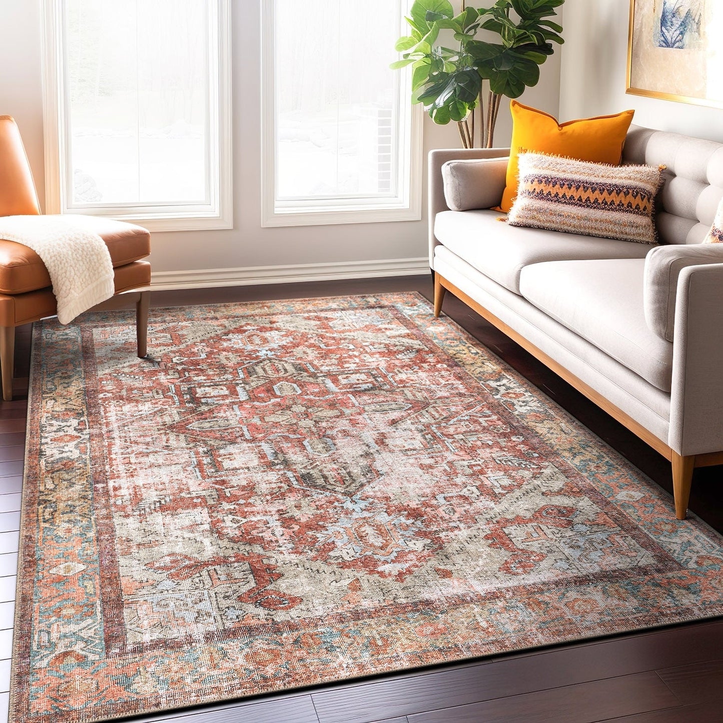 Tapis antidérapant lavable en machine à motif médaillon bohème vintage World Rug Gallery