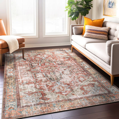 Tapis antidérapant lavable en machine à motif médaillon bohème vintage World Rug Gallery