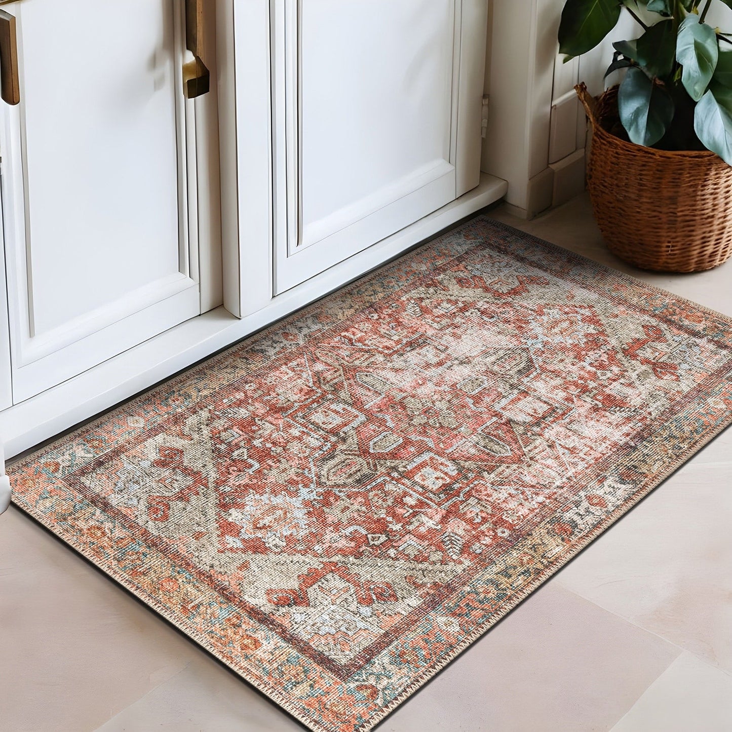 Tapis antidérapant lavable en machine à motif médaillon bohème vintage World Rug Gallery